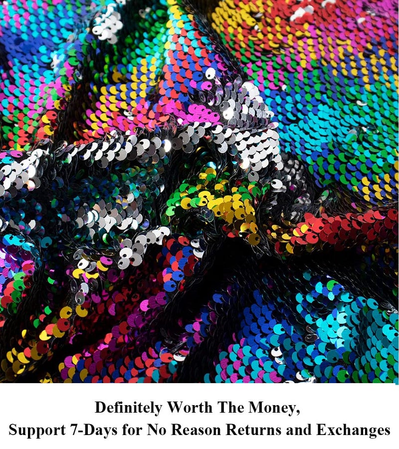 Partisout Sequin Fabric Mermaid Fabrics 3 Feet 5mm Glitter Fabric Rainbow to Silver Two Tone Backdrop Decoration Reversible Material Great for Sewing Dress Wedding DIY - Image 5